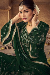 Women's Dark Green Georgette Embroidered Semi Stitched Salwar Kameez