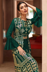 Women's Dark Green Sequins Function Wear Palazzo Suit