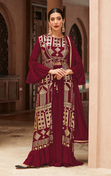 Women's Maroon Sequins Function Wear Palazzo Suit