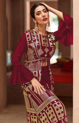 Women's Maroon Sequins Function Wear Palazzo Suit