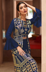 Women's  Royal Blue Sequins Function Wear Palazzo Suit