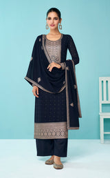 Women's Navy Blue Embroidered Georgette Trendy Salwar Suit