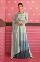 Women's Designer Georgette Suit In Sky Blue With Sequins Work