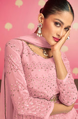 Women's Designer Georgette Suit In Light Pink With Sequins Work