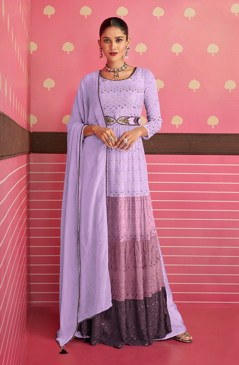 Women's Designer Georgette Suit In Mauve With Sequins Work