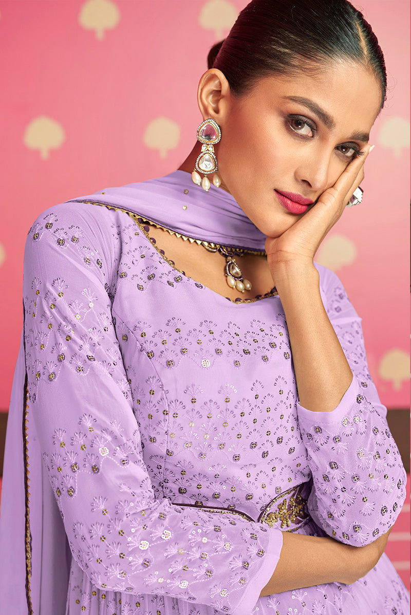 Women's Designer Georgette Suit In Mauve With Sequins Work