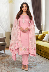 Women's Maheshwari Viscose Silk Embroidered Suit In Pink