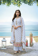 Women's Faux Georgette Embroidered Pastel Blue Trendy Salwar Kameez