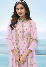 Women's Faux Georgette Embroidered Pastel Pink Trendy Salwar Kameez