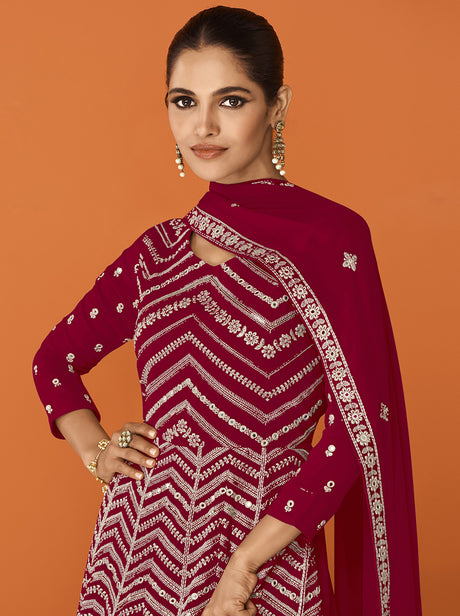 Women's Magenta Color Embroidered Trendy Salwar Kameez