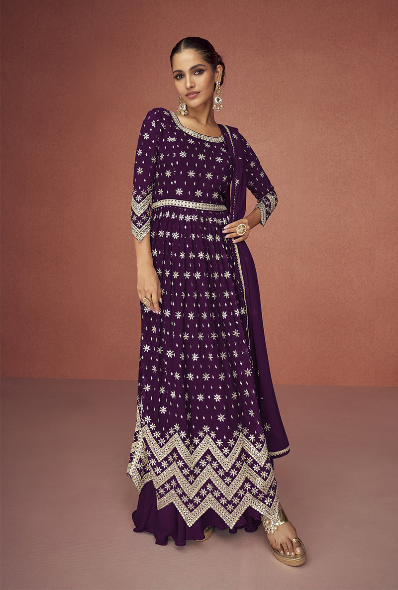 Women's Dark Purple Color Embroidered Festival Salwar Kameez