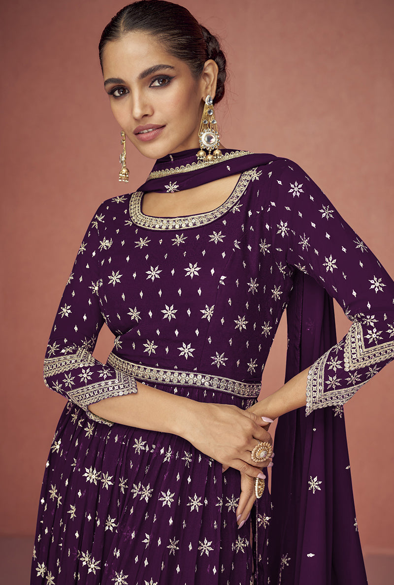 Women's Dark Purple Color Embroidered Festival Salwar Kameez