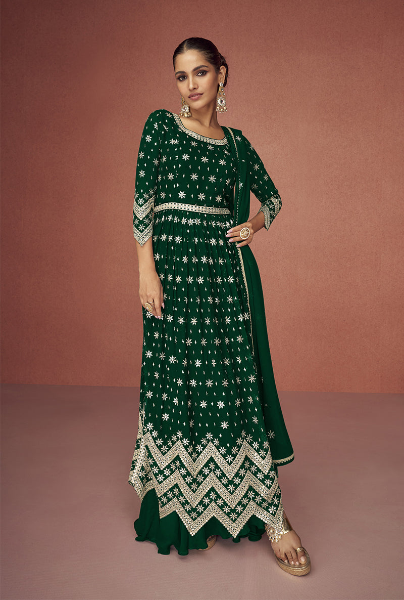 Women's Dark Green Color Embroidered Festival Salwar Kameez