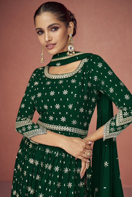 Women's Dark Green Color Embroidered Festival Salwar Kameez