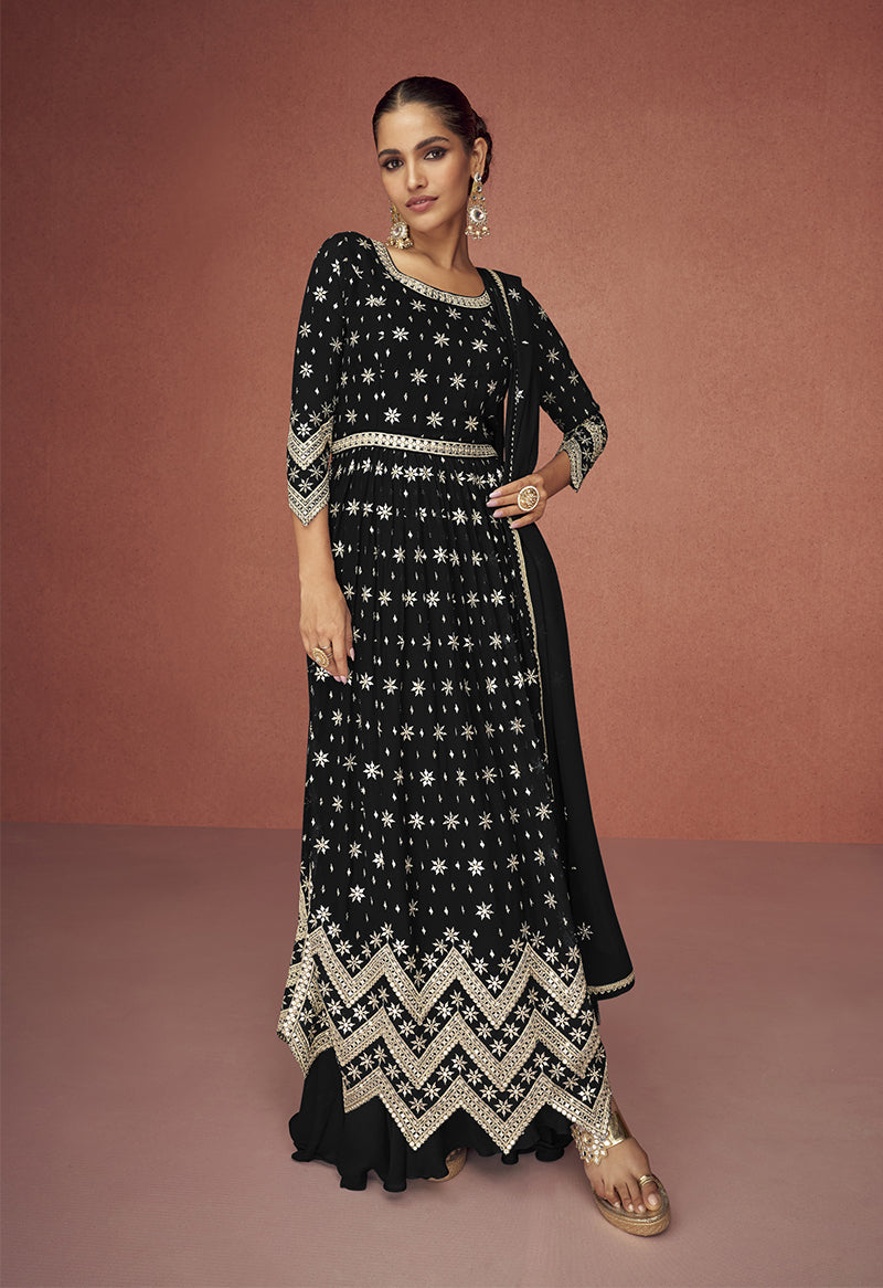 Women's Black Color Embroidered Festival Salwar Kameez