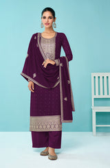 Women's Dark Purple Georgette Sangeet Trendy Salwar Kameez