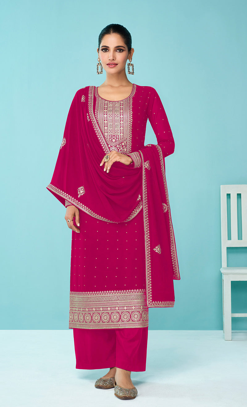 Women's Hot Pink Georgette Sangeet Trendy Salwar Kameez