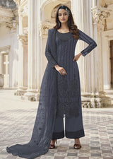Women's Grey Embroidered Trendy Salwar Kameez