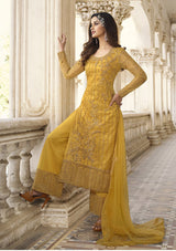 Women's Mustard Embroidered Trendy Salwar Kameez