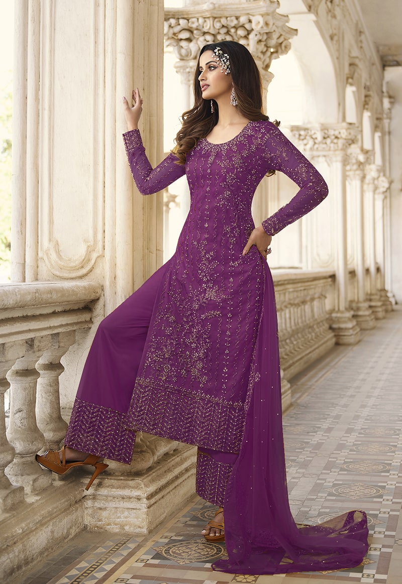 Women's Purple Embroidered Trendy Salwar Kameez