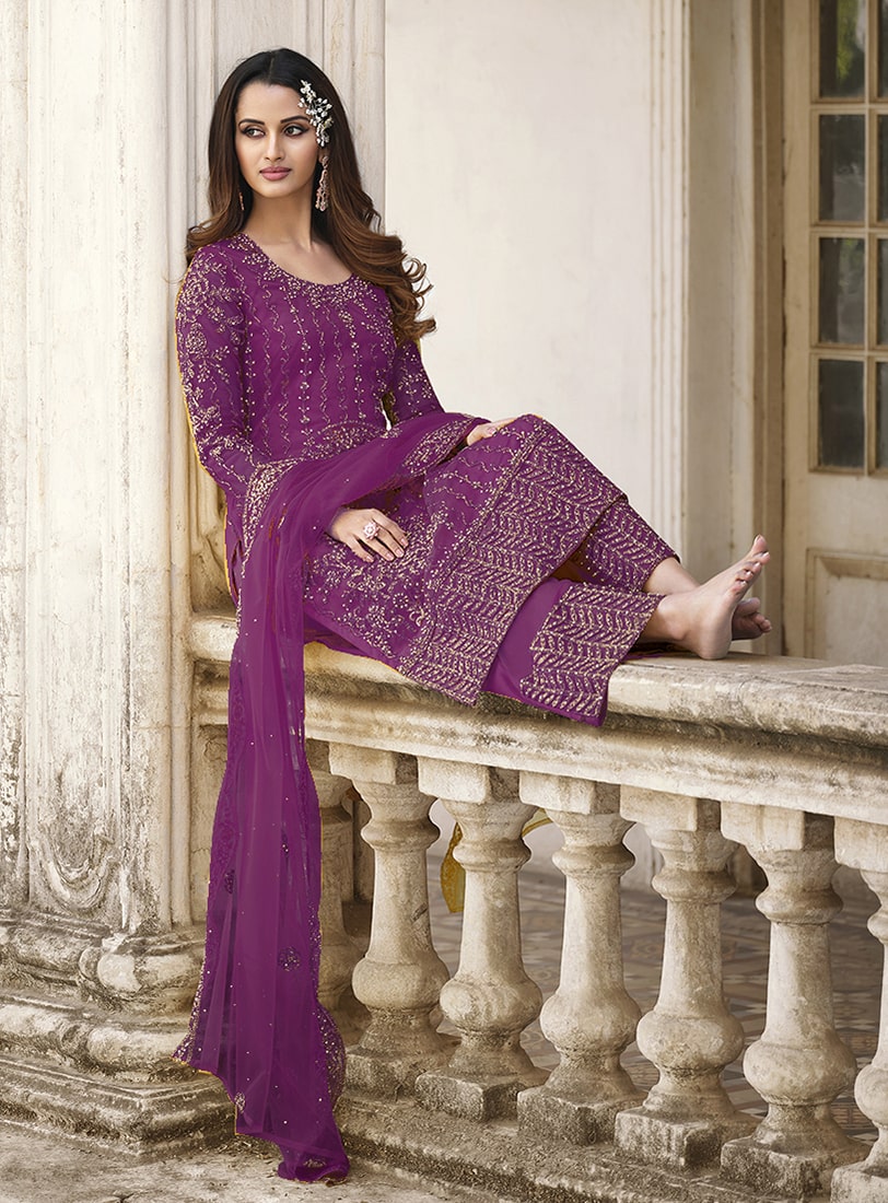 Women's Purple Embroidered Trendy Salwar Kameez