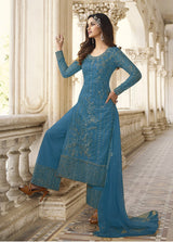 Women's Blue Embroidered Trendy Salwar Kameez