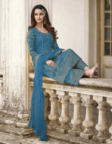 Women's Blue Embroidered Trendy Salwar Kameez