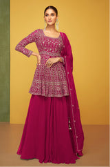 Women's Georgette Hot Pink Sequence Trendy Salwar Kameez