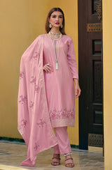 Women's Georgette Pink Embroidered Straight Salwar Suit