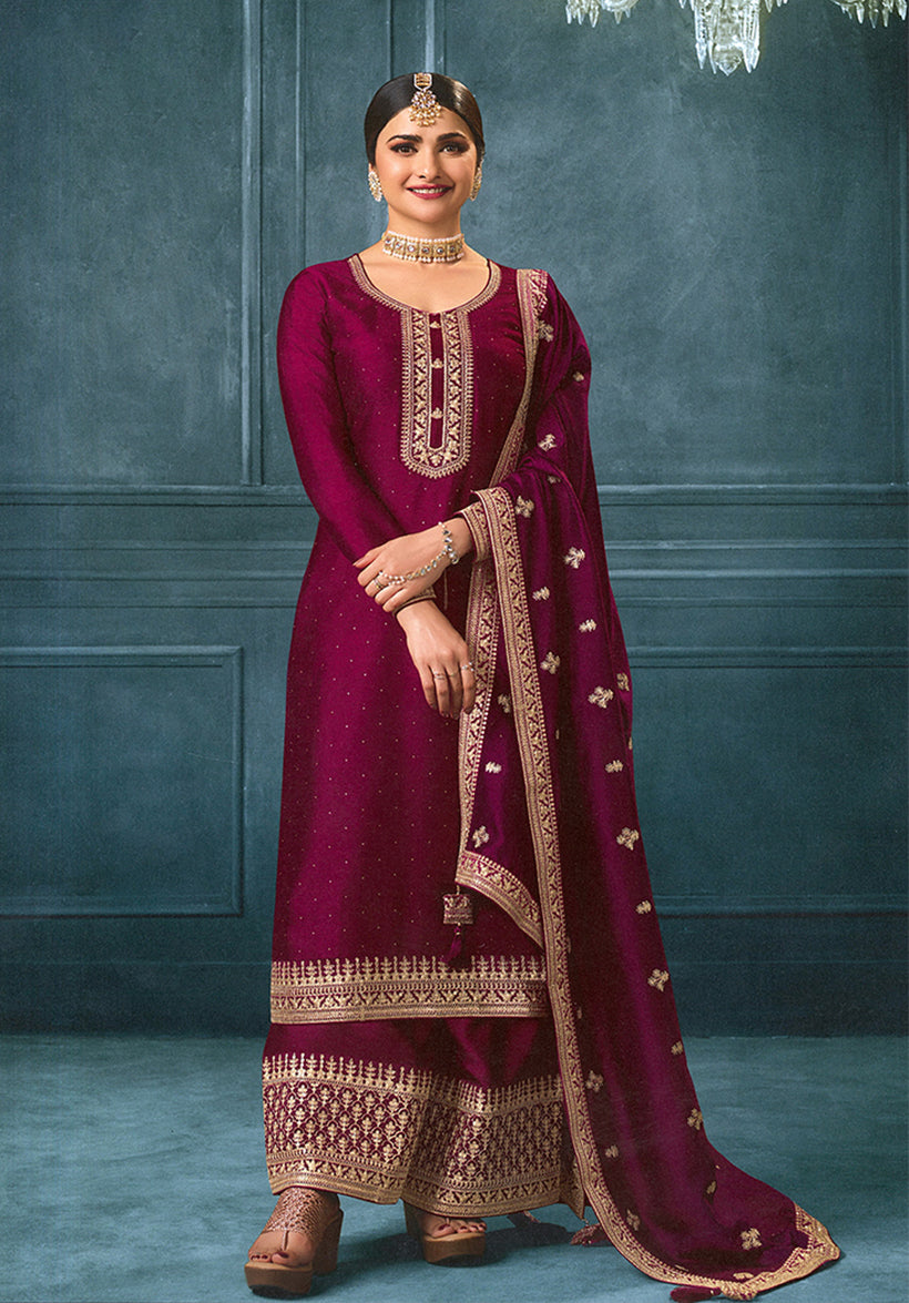 Women's Dark Wine Color Silk Georgette Designer Salwar Suit