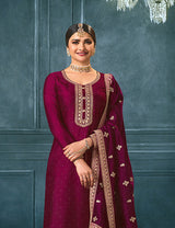 Women's Dark Wine Color Silk Georgette Designer Salwar Suit