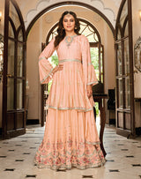 Women's Peach Color Embroidered Designer Ethnic Salwar