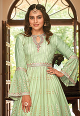 Women's Light Green Color Embroidered Designer Ethnic Salwar