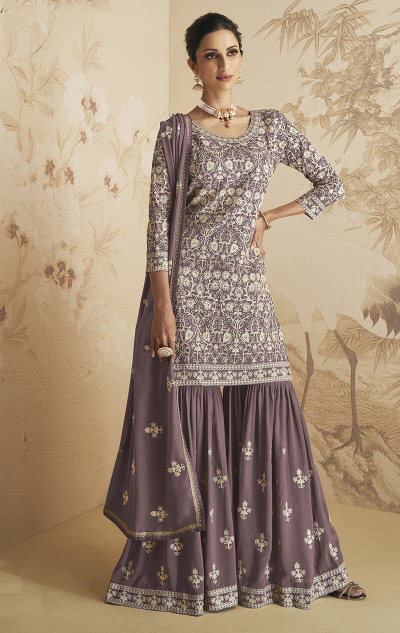 Women's Lavender Embroidered Georgette Salwar Suit