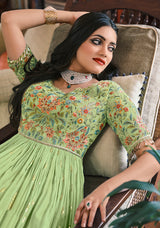 Women's Light Green Georgette Embroidered Anarkali Salwar Suit