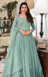 Women's Light Blue Georgette Embroidered Anarkali Salwar Suit