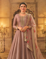 Women's Mauve Embroidered Dola Silk Aanarakali Floor Length Suit