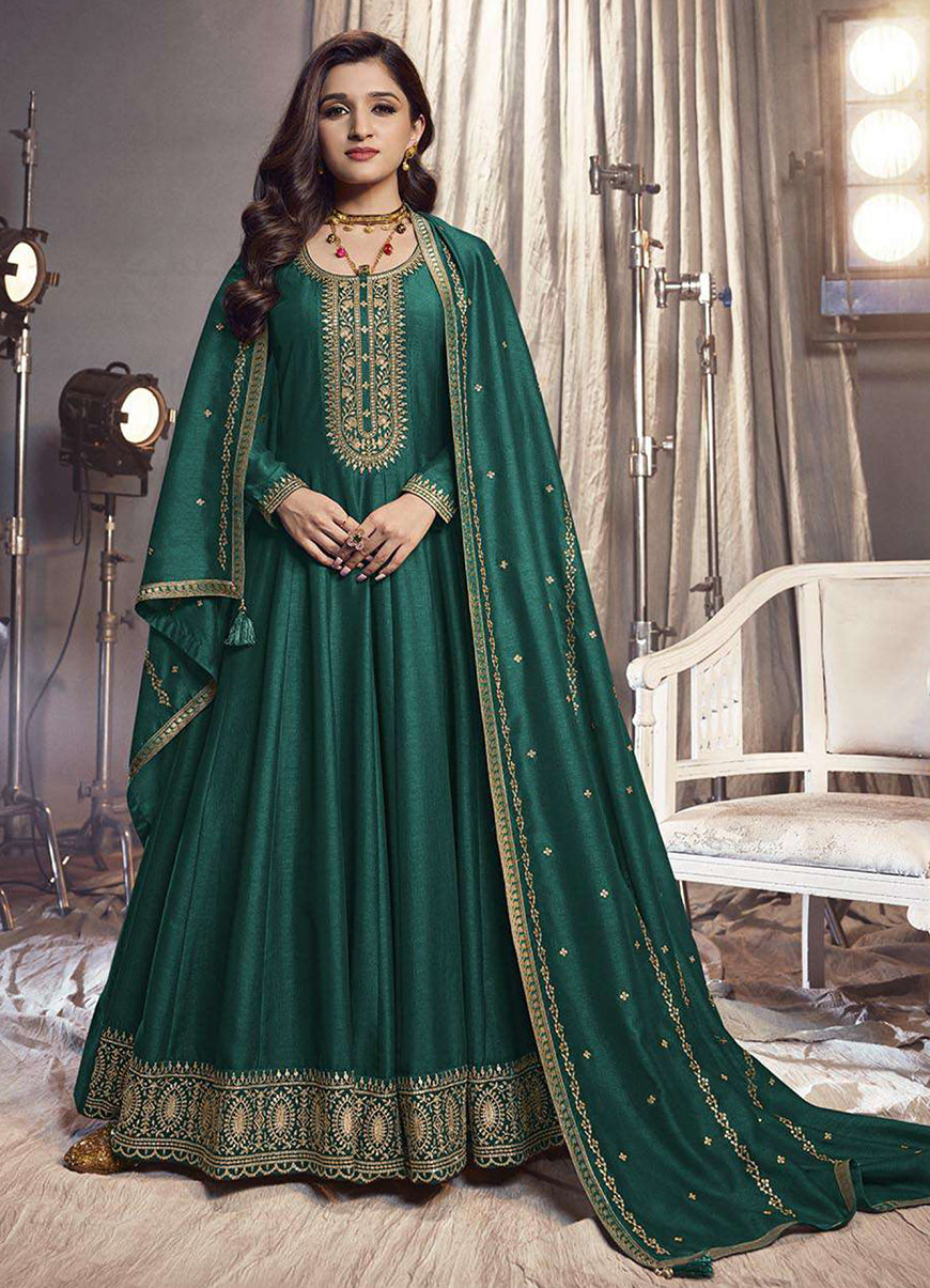 Women's Teal Green Silk Designer Festival Wear Anarkali Suit