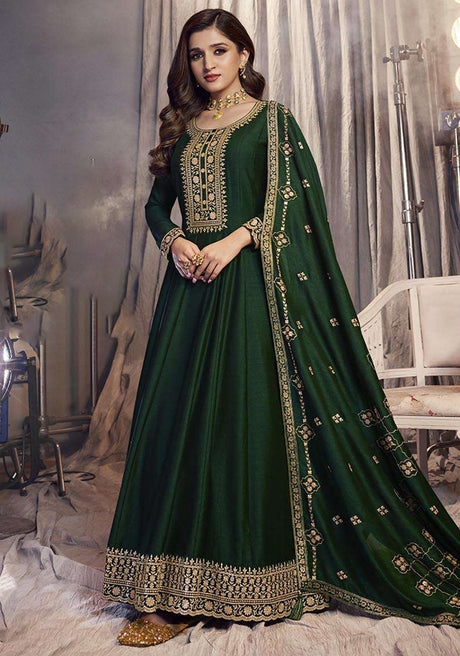 Women's Dark Green Silk Designer Festival Wear Anarkali Suit