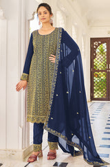 Women's Navy Blue Faux Georgette Designer Salwar Suit