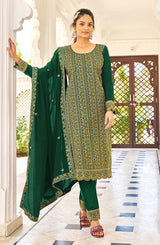 Women's Green Faux Georgette Designer Salwar Suit