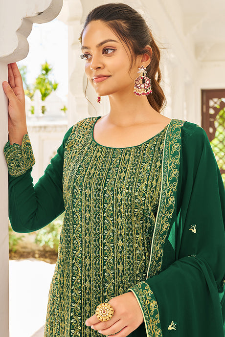 Women's Green Faux Georgette Designer Salwar Suit