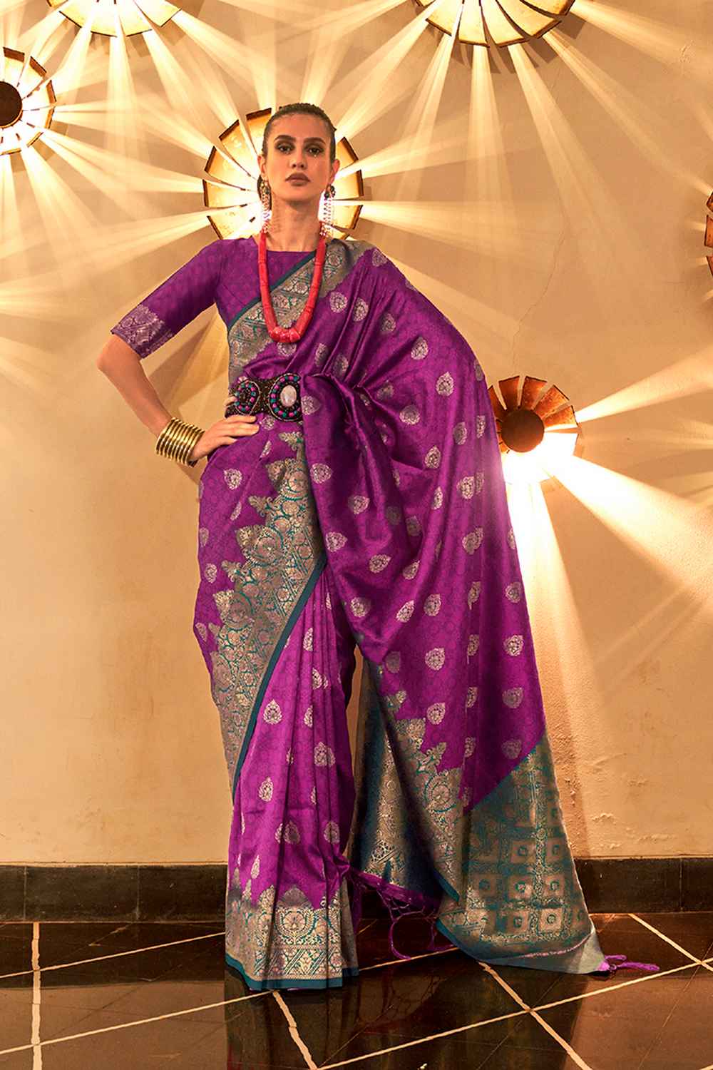 Violet Silk Woven Saree