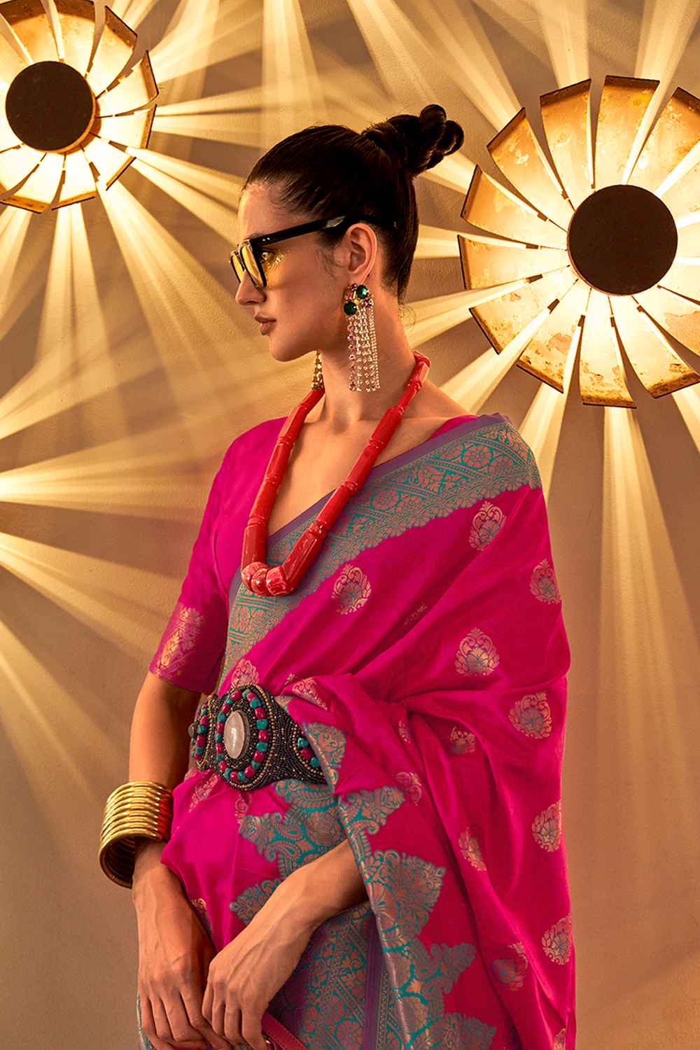 Pink Silk Woven Saree