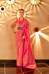 Pink Silk Woven Saree