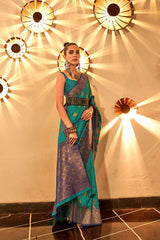 Turquoise Silk Woven Saree