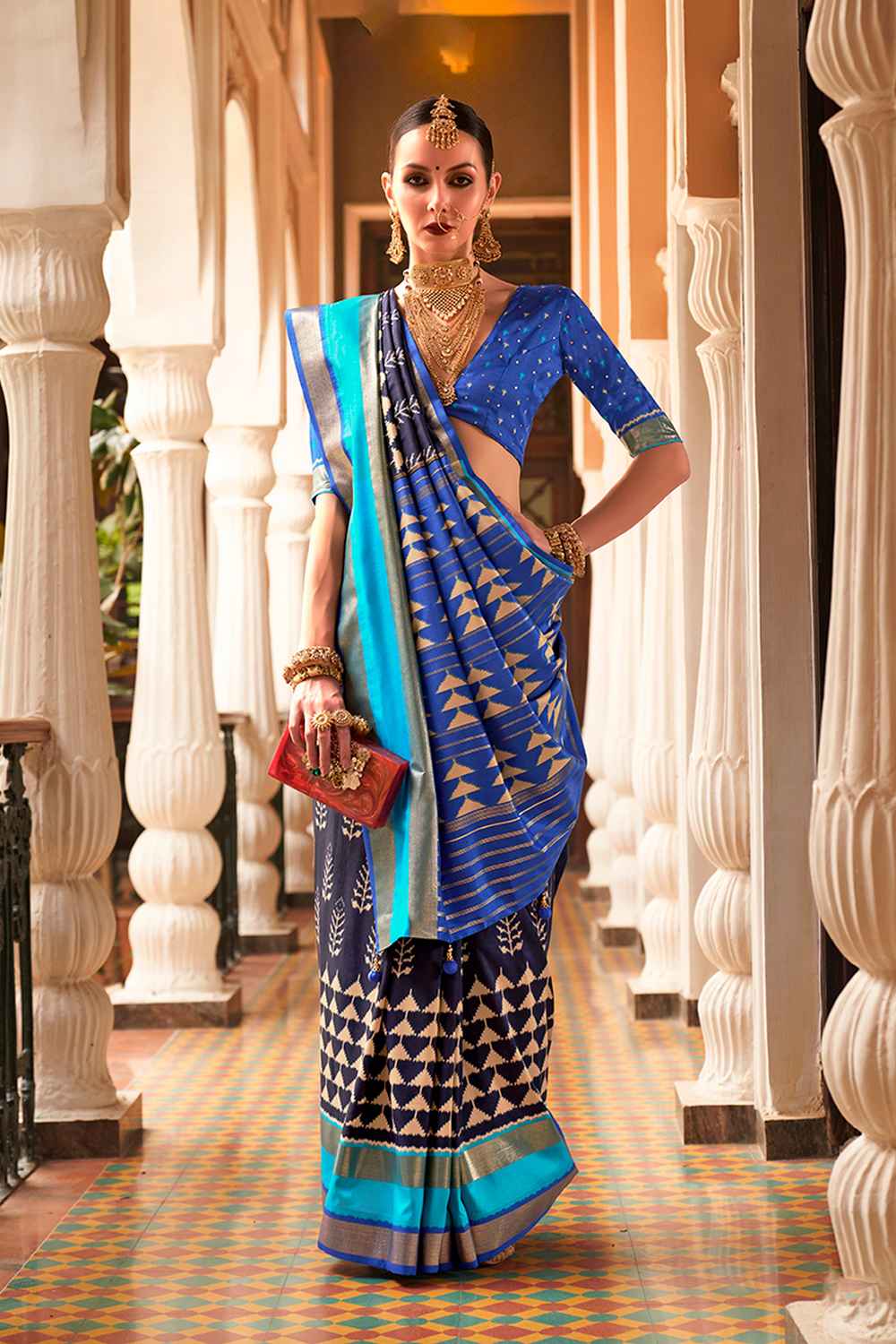 Blue Silk Printed Saree