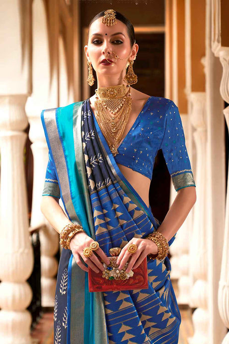 Blue Silk Printed Saree