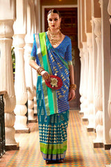 Turquoise Silk Printed Saree