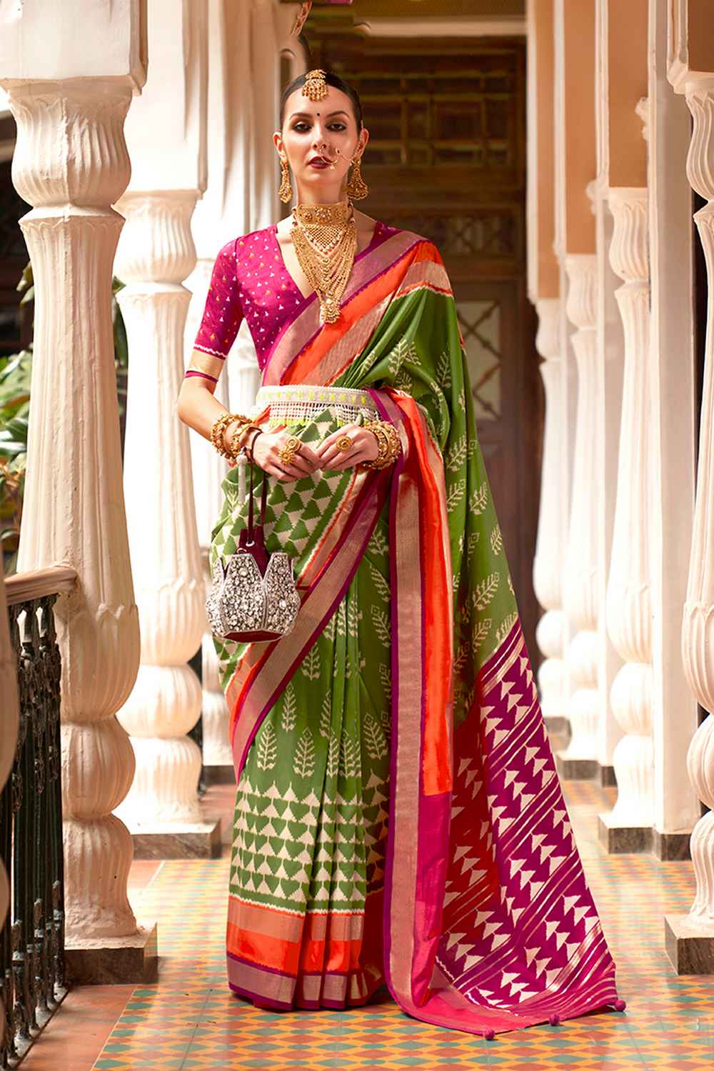 Green Silk Printed Saree